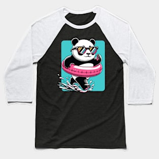 Pool Party Panda in Sunglasses on a Pink Float Funny Pool Panda Baseball T-Shirt